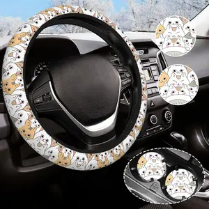 Steering Wheel Cover Anti-Slip Universal for 14.5-15 Inch  Steering Wheel Cover Women with 2 count  Coasters Suitable for Men Women