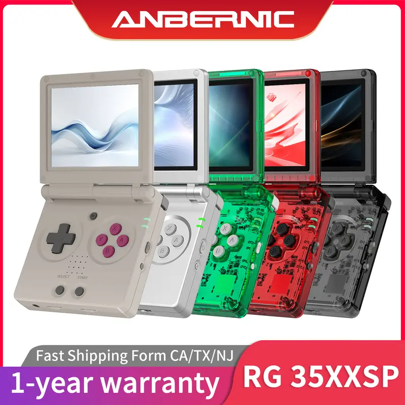 ANBERNIC RG35XXSP Plastic Clamshell Handheld Gaming Console - Rechargeable Game Console, 3.5" IPS Screen, 3300mAh Built-in Li-ion Batteries, 5V Input Cells, Retro Theme, Mini, Ideal Gift for Retro Enthusiasts