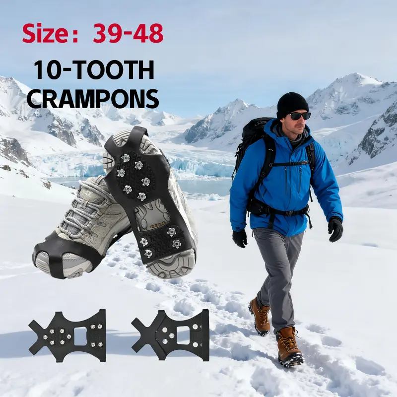 Outdoor Hiking Shoe Spikes, 24 Teeth Manganese Steel Ice Grips, Anti-Slip Snow Cleats, for Climbing, Walking, Running, Skiing