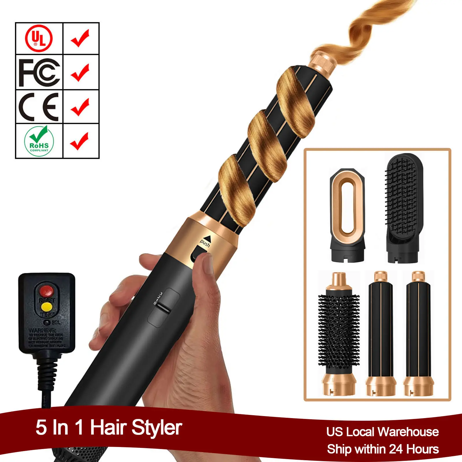 1 Set 5 In 1 Hair Styler with Air Flow Automatic Hair Curler Curling Iron Hair Straightener Hair Dryer Kit Women's Hair Beauty Home Use Hair Blower with Leakage Protection