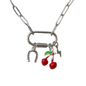 Silver Cherry Horseshoe Charm Necklace