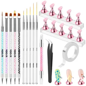 YOOVR Nail Art Tools Set, Nail Stand for Press on Holder for Painting Nails, Nail Art Brushes and Dotting Tools, Nail Design Tools Supplies, Gel Polish and Builder Brush, French Tip Brush, Liner Brush