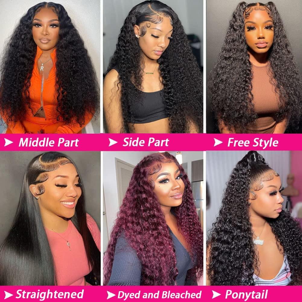 360 Lace Front Wigs Human Hair Hidden Strap Deep Wave Lace Frontal Wig Pre Plucked Drawstring Wig Human Hair 180 Density HD Full Lace Front 360 Glueless Wigs for Women