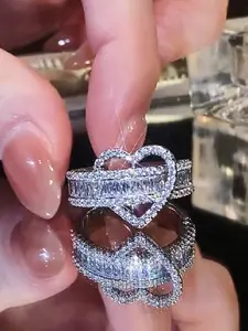 Elegant Heart Shaped Cubic Zirconia Ring, Heart Signet Ring, Fashion Accessories for Women & Girls, Trendy All-match & Exquisite Jewelry for Birthday Gift,  Rings for Women