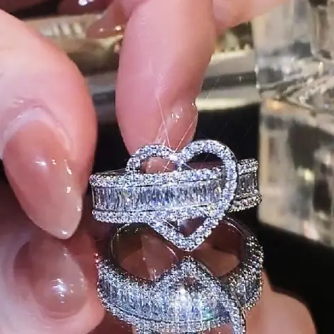 Mother's Day Gift Elegant Heart Shaped Cubic Zirconia Ring, Heart Signet Ring, Fashion Accessories for Women & Girls, Trendy All-match & Exquisite Jewelry for Birthday Gift, Rings for Women, Cute Rings, Beautiful Rings