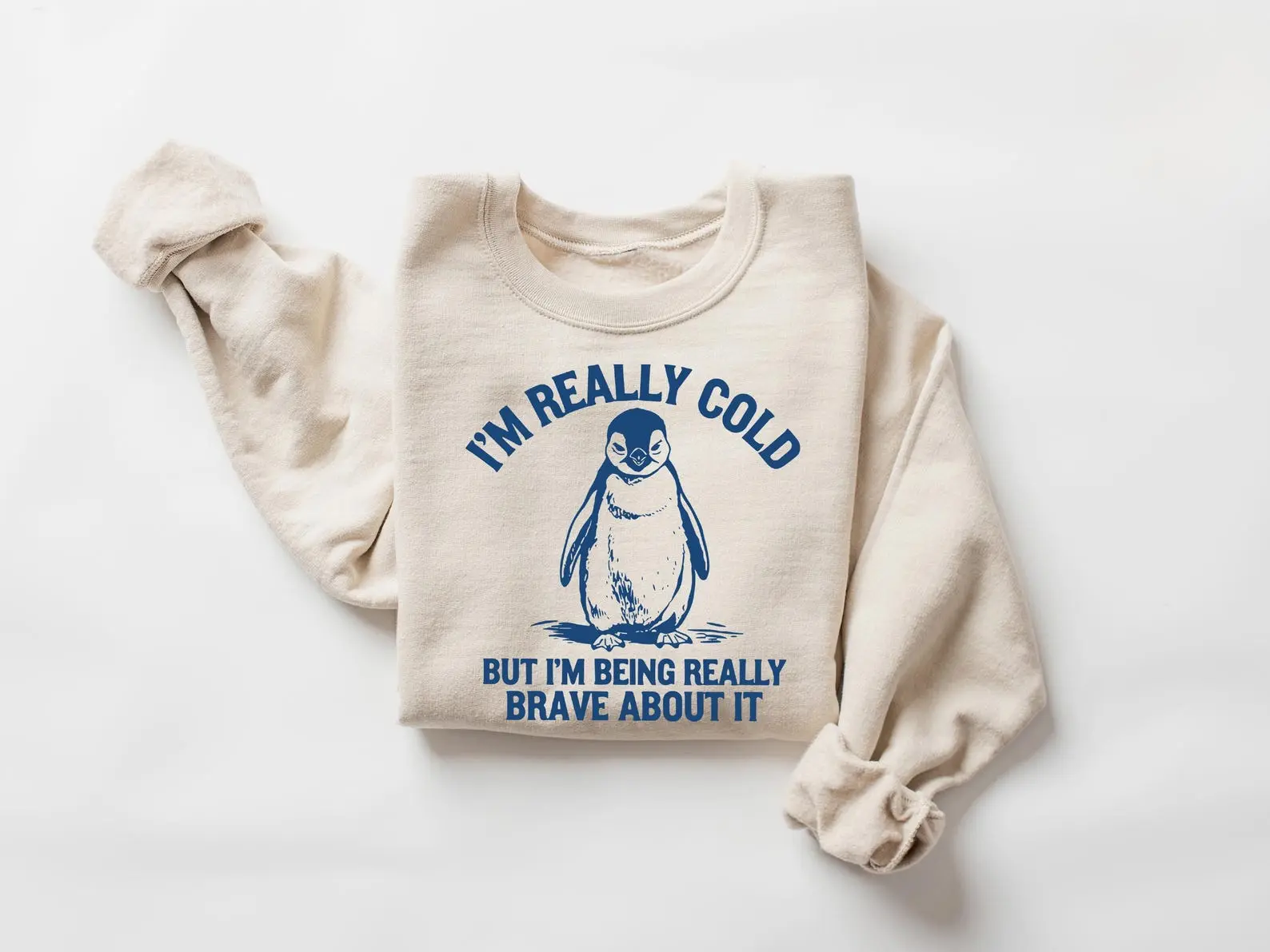 I'm Really Cold But I'm Being Really Brave About It Sweatshirt, Funny Penguin Sweater, Trendy Cozy Penguin Hoodie, Funny Cold Person Gift