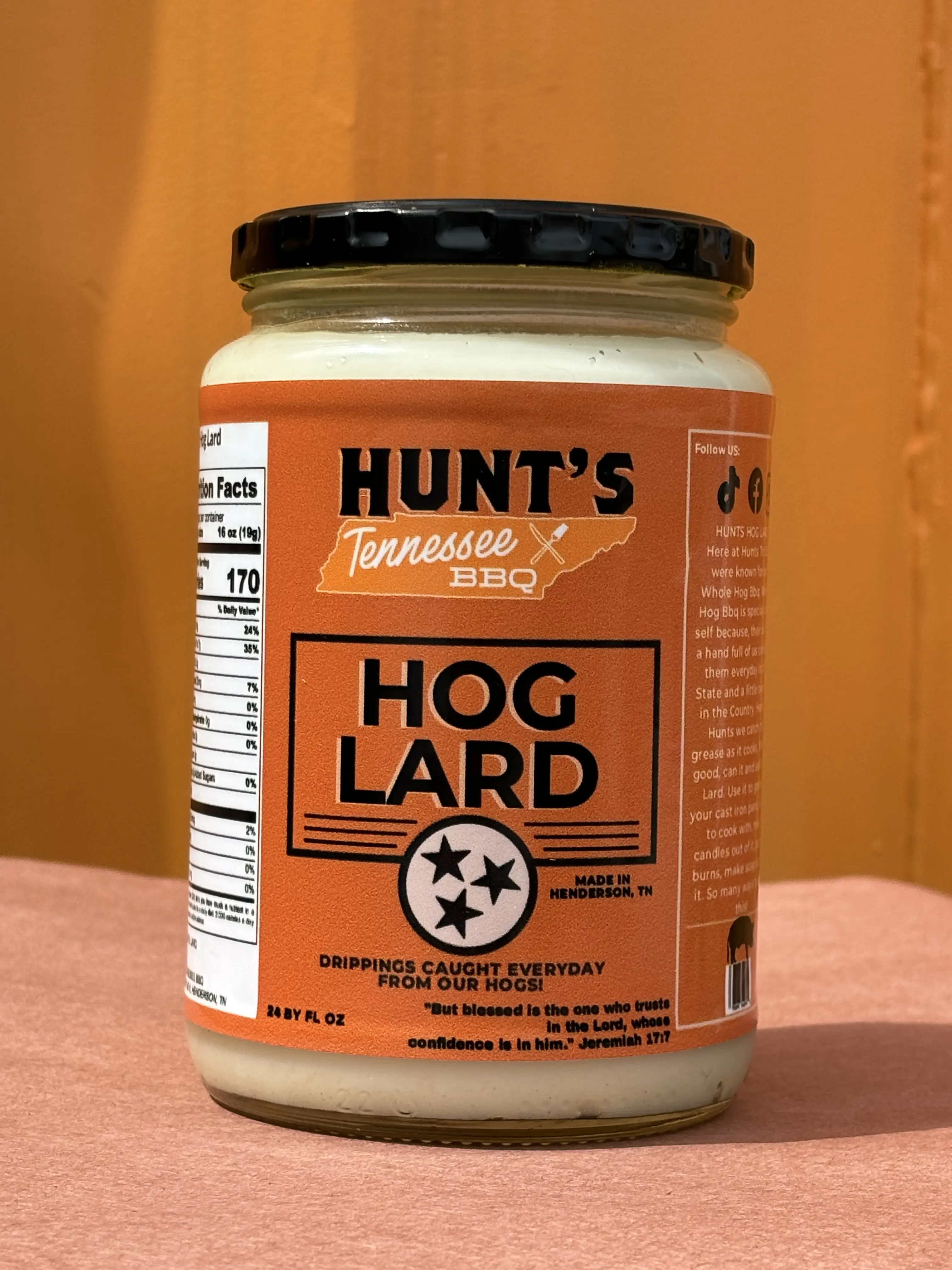 Hunt's Tennessee BBQ- Hog Lard- Cooking Essentials