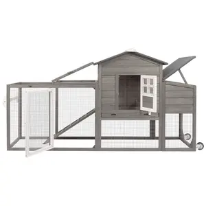 Petscosset Wooden Chicken Coop Hen House Rabbit Cage with Nesting Box, Waterproof Roof, Removable Tray-Combinable