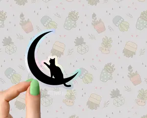 funny cat moon holographic stickers cat boho stickers, cat holographic stickers, funny cat Stickers for Tumblers and Water Bottles cat decals waterproof 3"