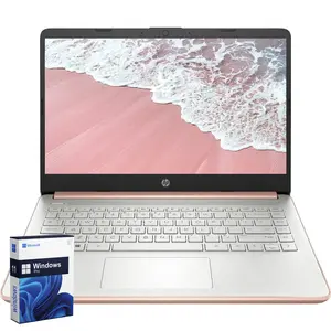 HP 14" Everyday Laptop Computer, 4GB RAM, 128G UFS, 256G SD Card, Intel Quad-Core N150, Windows 11 Pro, AI-Powered,Long Battery Life,Rose Gold,For Student & Business
