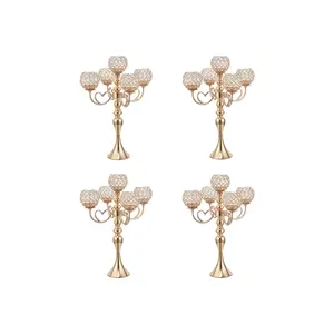 Maximum discount  Pack Of 4 Gold Crystal Candle 5 Arms Candelabra Centerpiece For Wedding Dinning Table Decoration Anniversary Party Formal Event Decorative Candlestick Holders