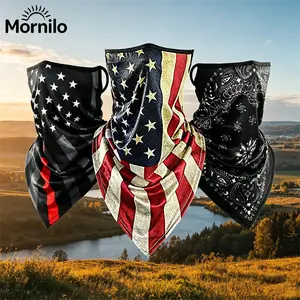 1Pc/3Pcs American Flag & Paisley Print Face Mask Bandana with Ear Loops, UPF 50+ UV Protection No Slip Breathable Cooling Neck Gaiter, Reusable Dustproof Face Cover for Motorcycle Riding Hiking Patriotic Events