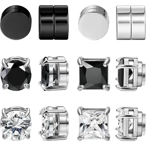 6 Pairs Stainless Steel Magnetic Stud Earrings for Men Clip on Earring Magnetic Earring Unisex Non Piercing CZ Magnet Studs Diamond Earrings for Women Men