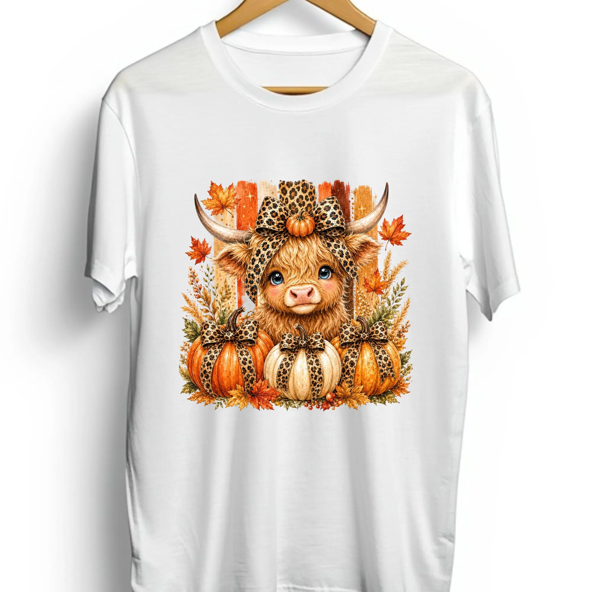 Highland Cow In Fall Design Direct To Film Print, DTF Print, Ready To Press Transfer For T-Shirts
