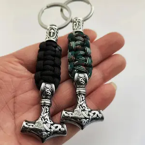 1pc Viking Thor's Hammer Keychain Handwoven  Keyring Handmade