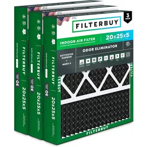 Filterbuy 20x25x5 Air Filter (3-Pack), Pleated MERV 8 Odor Eliminator HVAC AC Furnace Air Filters w/ Activated Carbon for Honeywell, Lennox, Carrier, & More