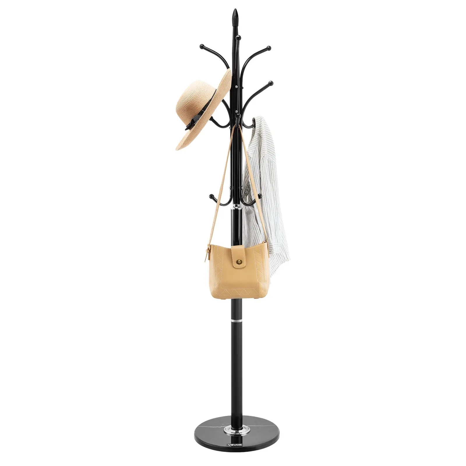 VEVOR Coat Rack Freestanding, Coats Tree Stand with Stable Marble Base 6 Hooks, Free Standing Hall Coat Rack for Entryway, Bedroom, Office, Living Room, Modern Clothes Hanger for Coats, Hats, Bags
