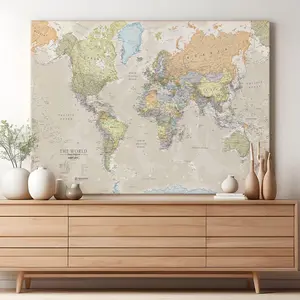 Canvas Push Pin Travel Map of World Wall Décor Classic Style , Large Canvas Wall Art, Modern Office & Home Wall Print, World Map Wall Art