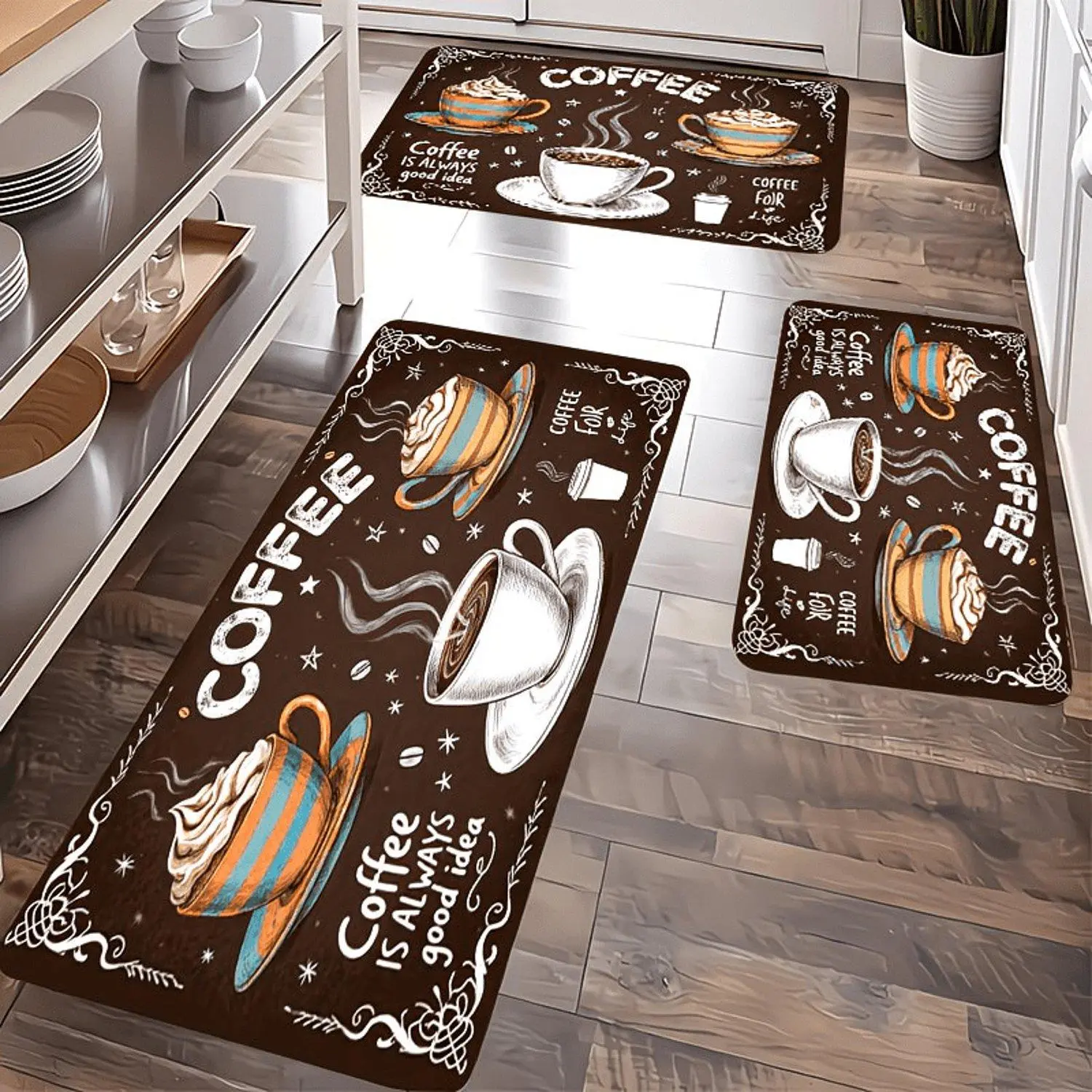 Kitchen Rug Mat Rug, Coffee Pattern Design, Lightweight And Soft, Durable And Comfortable Flannel Floor Mat, Suitable for Kitchen Rugs, Porch Mats, Entrance Mats, Bedroom Mats, Decorative Mats, Indoor Mats, Dining Area, Bathroom, Laundry Room