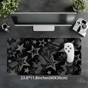 Y2K Star Design Large Gaming Mouse Pad, Vintage Black White Aesthetic Desktop Drotection Pad,Washable Rubber Pad Non-Slip Lock Edge Multi-Size Mouse Pad Suitable For Home Office, Desktop Accessory, Desk Mats, Good Gift for Family and friends