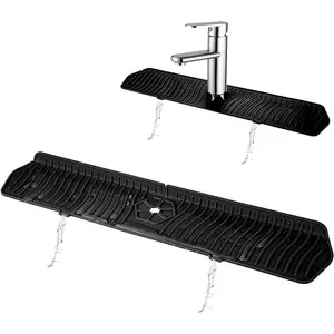 Kitchen Sink Splash Guard, 24in Faucet Mat Splash Catcher, Handle Drip Catcher Tray, Multipurpose for Kitchen Dish Drying Mats Sponge Holder and Bathroom Countertop Protect(Black)
