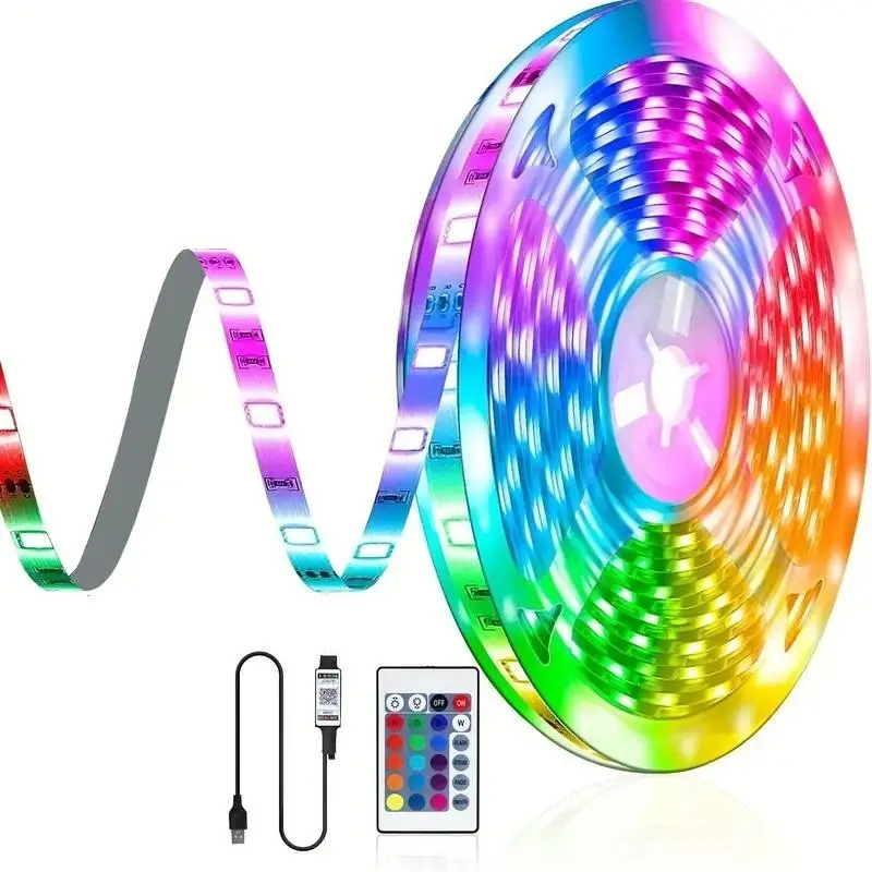 LED Strip Light, RGB 5050 Bedroom Night Light with Remote Control, Summer Atmosphere Light for Bedroom, Room Ambient Lamp For Living Room Home Kitchen