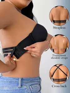 Women's Plus Size Minimalist Strapless Seamless T-shirt Bra Comfort Breathable Medium Support Underwire Push-Up Bras Removable Adjustable Straps,Crossback,Criss cross Back Design, Valentine's Day, Bridal, Off-Shoulder & Backless Outfits, Everyday Wear