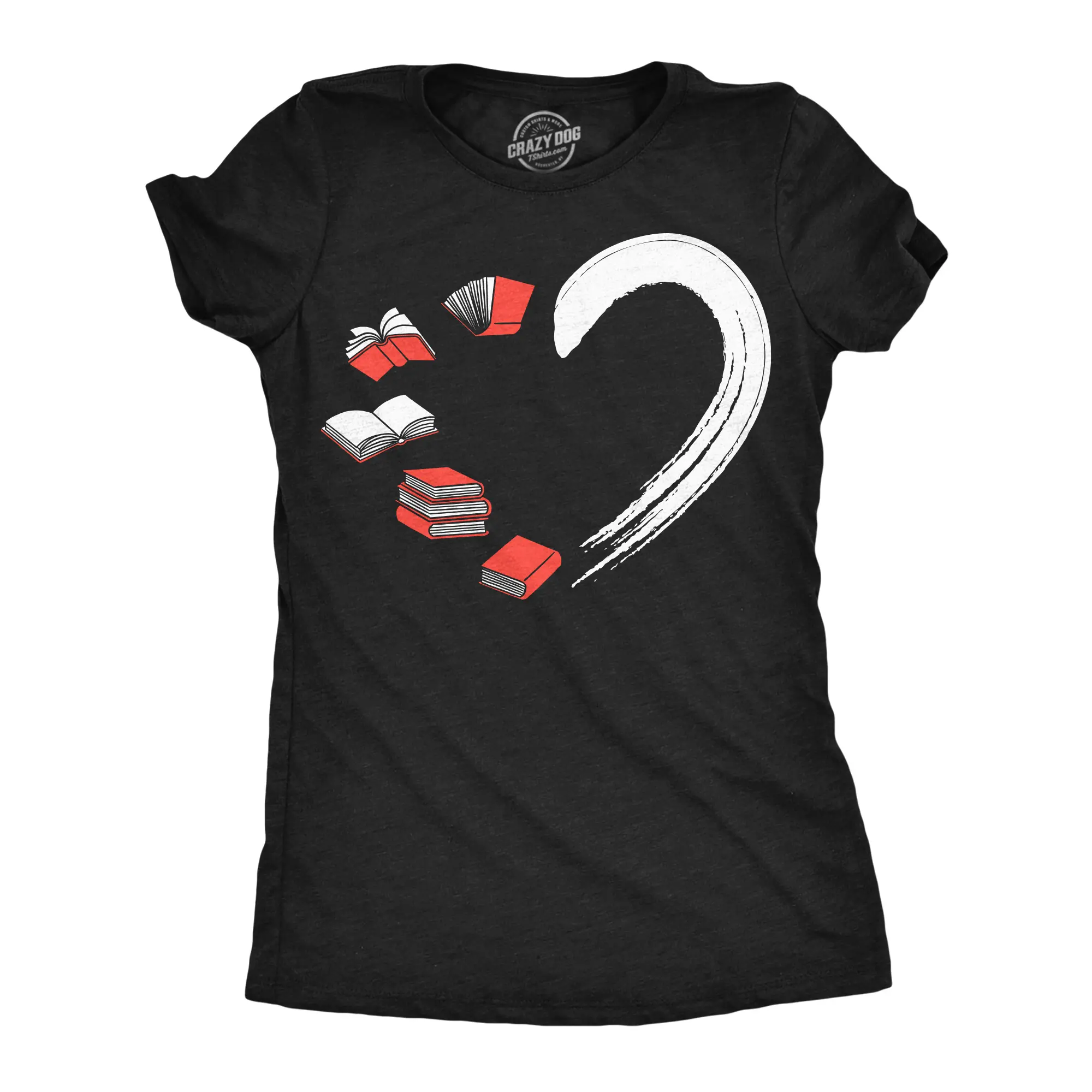 Womens Funny T Shirts Book Heart Sarcastic Reading Lovers Graphic Novelty Tee For Ladies Funny Womens T Shirts Cute Vintage Fashion Casual Ladies T-Shirt Gift Funny Nerd Top Women's Novelty Tees Black -
