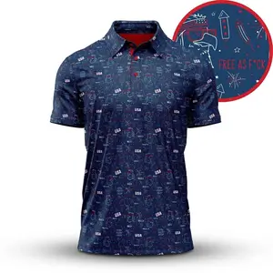 Bogey Bros Men's Patriotic Golf Polo Shirt With Eagle Fireworks Design For Fourth Of July Parties