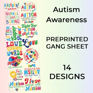 Ready to Press Autism Awareness DTF or Sublimation GangSheets