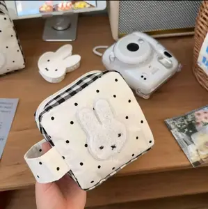 Kawaii Miffyi Plush Square  Camera Cosmetic Storage Bag | Cute Polka Dot Pattern Pouch Lovely Multi-functional Cosmetic Organizer Pouch Girl Gift