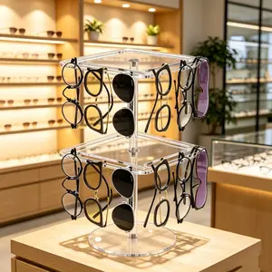 Acrylic Eyeglass Holder, Glass Desktop Display Stand, Eyewear Organizer for Dressing Table, Desk, Bedroom, Modern Home Decor
