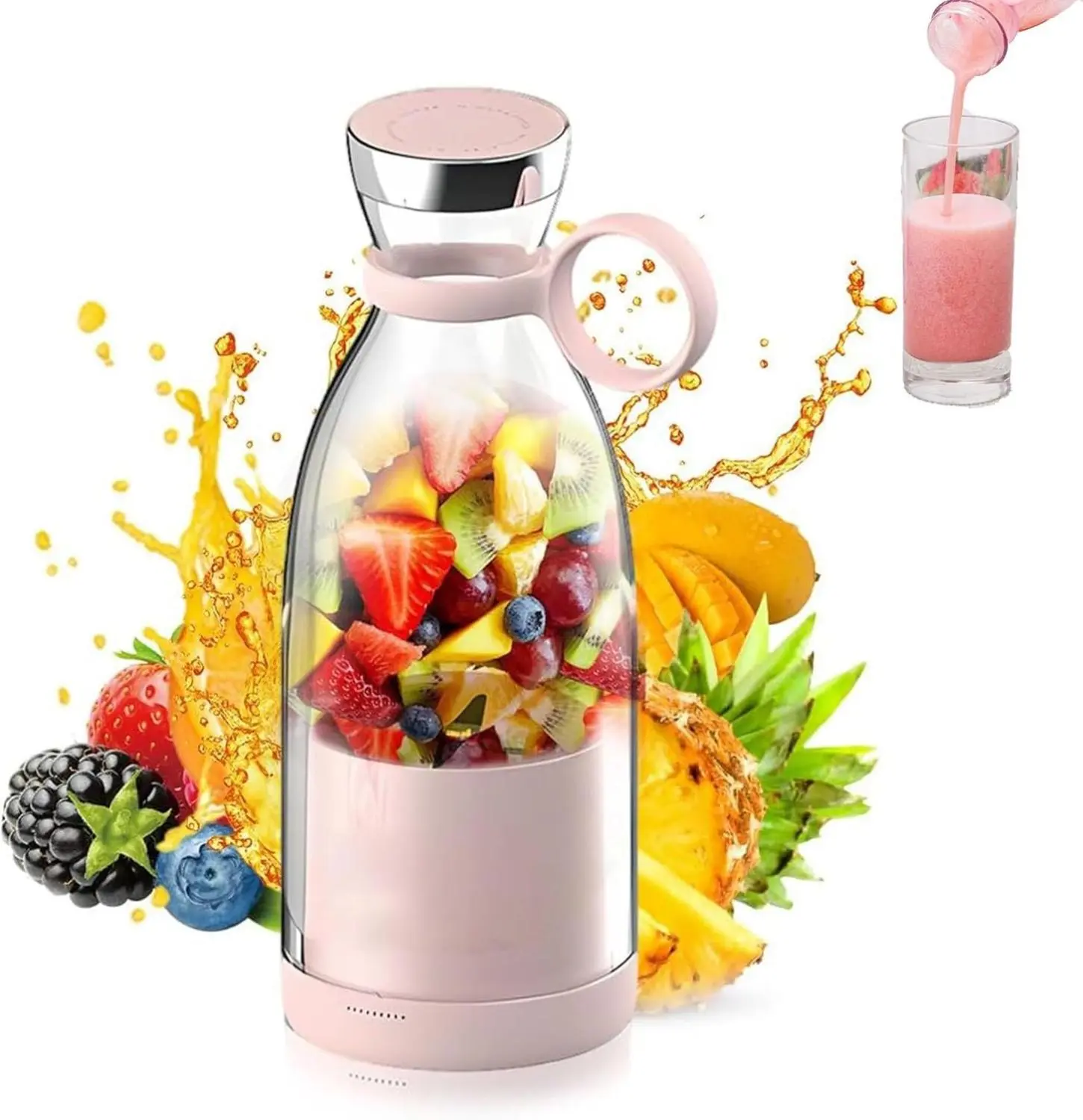 Portable Blender for Fresh Juice, portable juicer blender, Portable Blender for Shakes and Smoothies with 14.2 Oz Travel Cup and Lid, Usb Fast Charging (Pink)