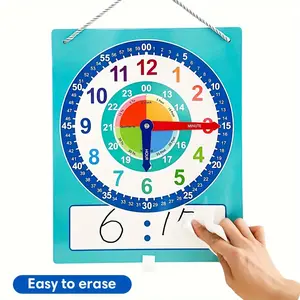 A dry-erase teaching demonstration table without a real clock, an easy-to-read educational toy that teaches children to read second learning times, suitable for classroom and homeschool supplies