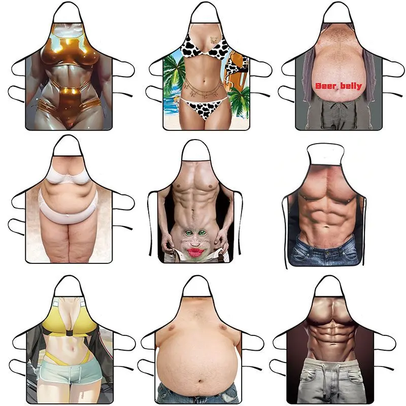Creative Funny BBQ Apron, Waterproof Oilproof Novelty Cute Kitchen Apron, Funny Graphic Cooking Apron for Home Kitchen Party Decor