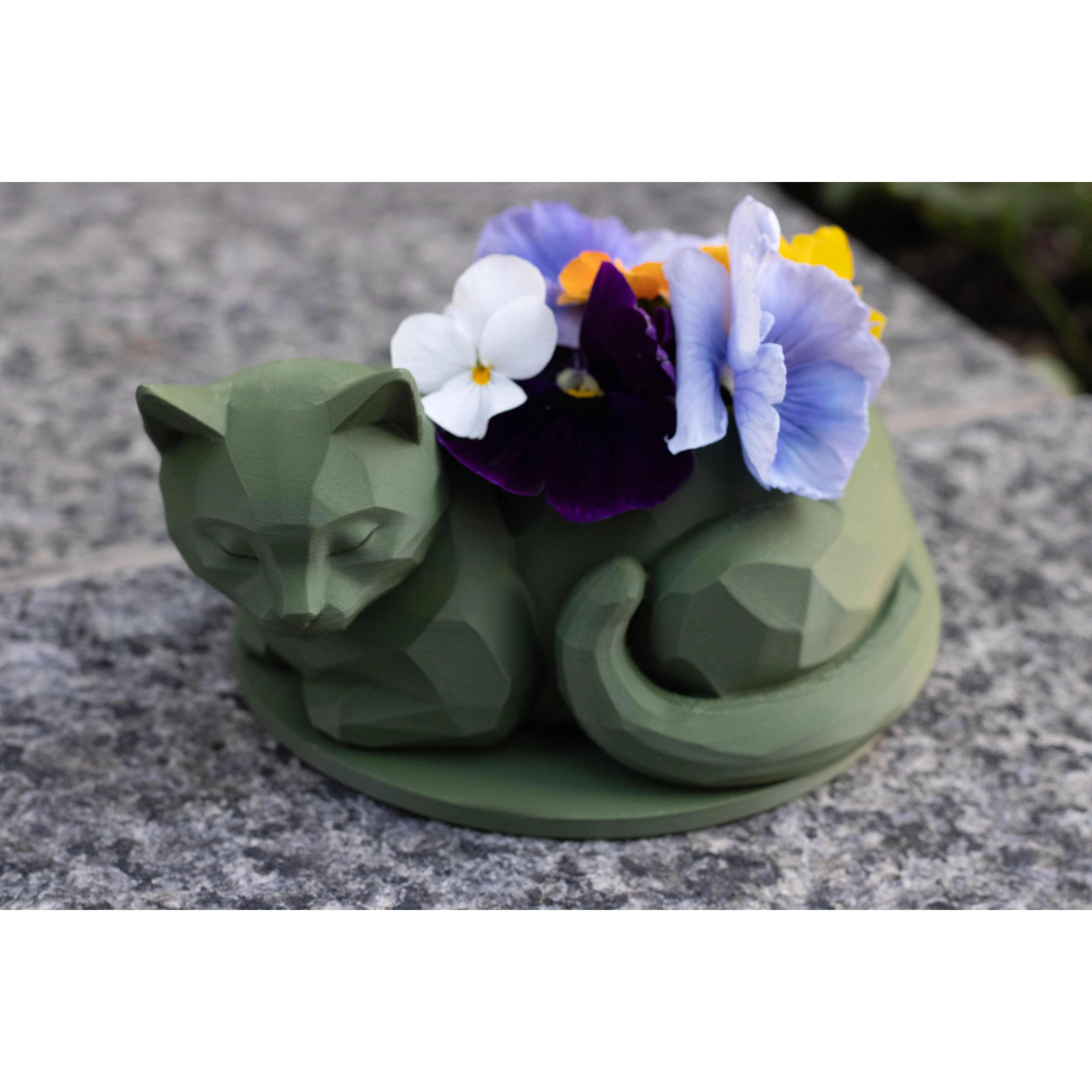 Sleeping Cat Planter, Sage Green Succulent Pot