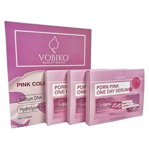 30-Day Glass Skin Ritual Set – Pink Collagen Mask (4 Sheets) + Salmon PDRN One Day Serum (30 Ampoules) with Sodium DNA, Niacinamide & Hydrolyzed Collagen by VOBIKO