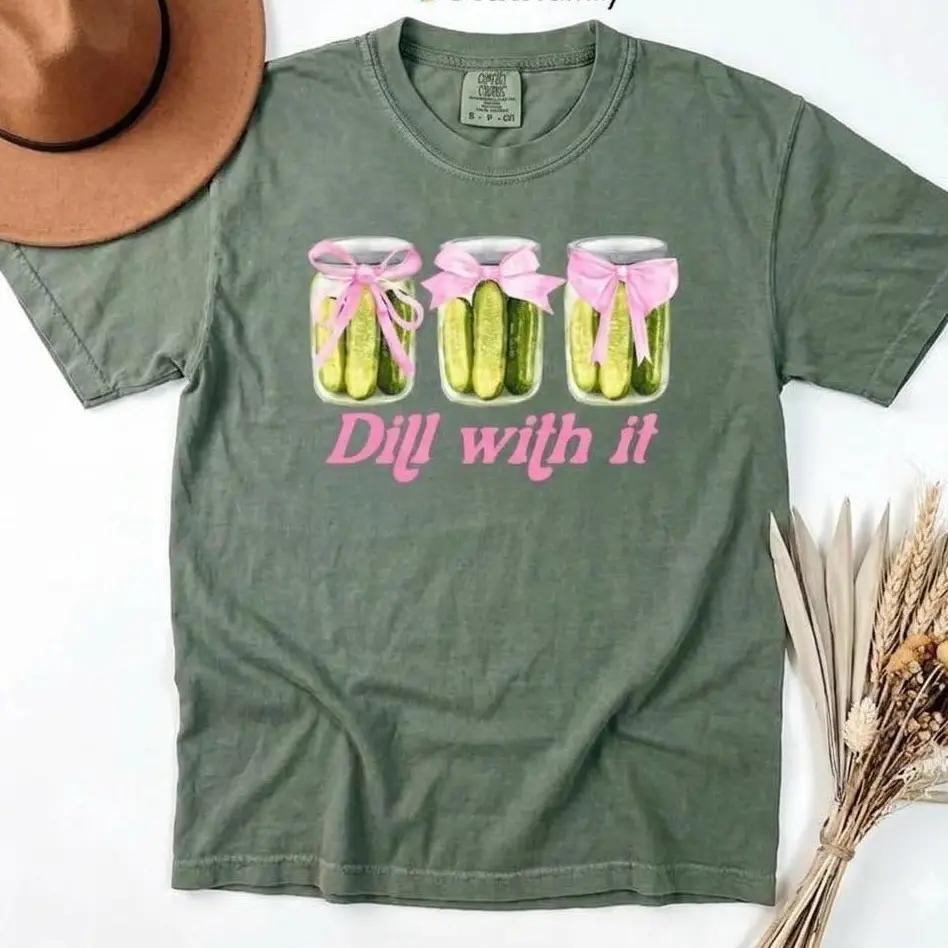 Comfort Colors Funny Dill With It Pickle Shirt, Cute Pickle Lovers Tee, Coquette Pickle Jars Sweatshirt, Cute Women Gift for Women, Summer Vacation Shirts - TrendWear USA