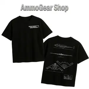 B-2 Spirit Stealth Bomber Northrop Grumman Blueprint T-Shirt, USAF Strategic Aircraft Technical Graphic Tee, Pilot Veteran Gift, AmmoGear Shop, Men's Black Tee