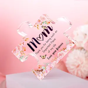 Gifts for Mom,Cute Engraved Acrylic Block Puzzles Piece,Adorable Mom Gift from Son, Daughter, Mothers Day, Birthday Gift Idea for Mom - Fancy Decoration Piece for Home