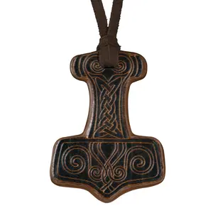 HiiFeuer Viking Embossed Thor's Hammer Necklace, Faux Leather Norse Amulet Pendant, Vintage Jewelry for Ren Faire Cosplay