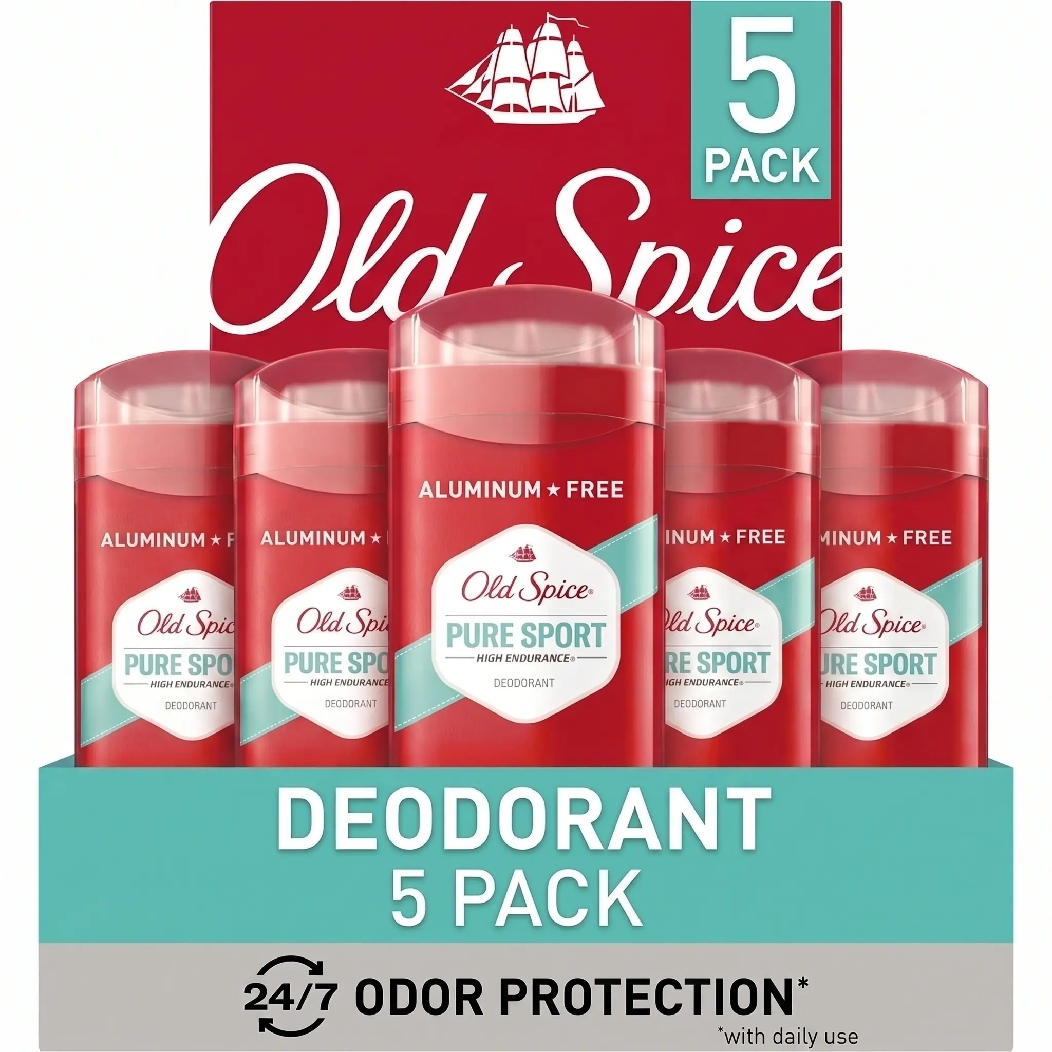 Old Spice High Endurance Deodorant, 48-Hr. Protection, Pure Sport, 3.0 oz., Pack of 5 Sweat Resistant Sweat Proof