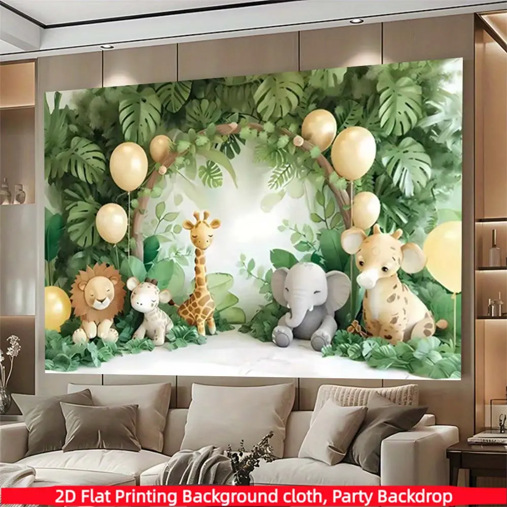 Cartoon jungle animal polyester background banner, suitable for living rooms, bedrooms, offices, birthdays, anniversaries, home decor, outdoor and indoor parties, photography background fabric, birthday party supplies