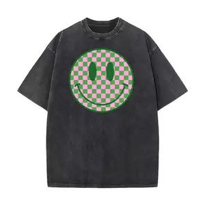 Casual Oversized Style Women's T-Shirt Checkerboard Smile Face Design Summer And Spring Wear Perfect Gift For Friends And Family