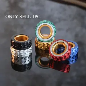 Edc Finger Spinner Top, Alloy Material, Magnetic Segment Ratchet Ring, Mechanic's Fidget Toy, Stress Relief Fidgeting, Includes Leather Case and Detachable Piece