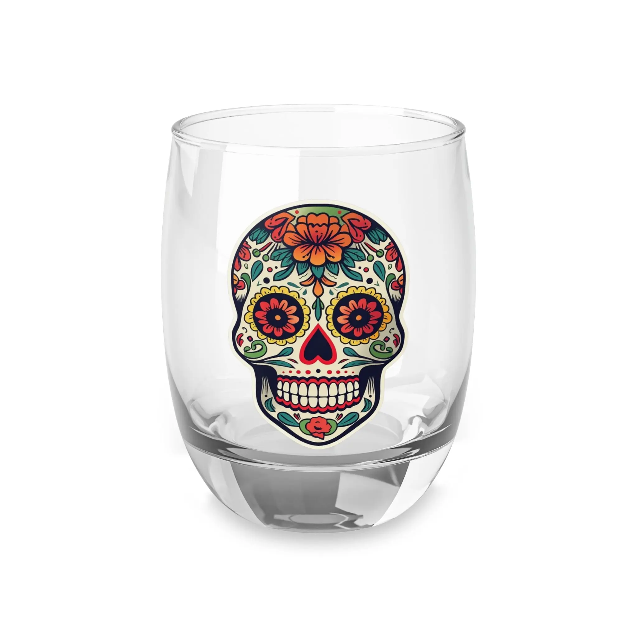 6oz Handmade Glossy Graphic Skull Whiskey Glass - Vibrant Kitchenware Drinkware, Modern Barware, Hand Wash Only, Perfect Gift for Adults, Halloween Party Essential, Day of the Dead Celebration Item, Birthday