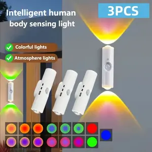 3/4-PACK RGB Smart Sensor Night Light, LED Motion Sensor Step Light, USB Rechargeable Magnetic Step Lamp Suitable for Outldoor & Indoor Light Entrance, Bedside, Desk, Closet, Emergency, Hallway Stairs