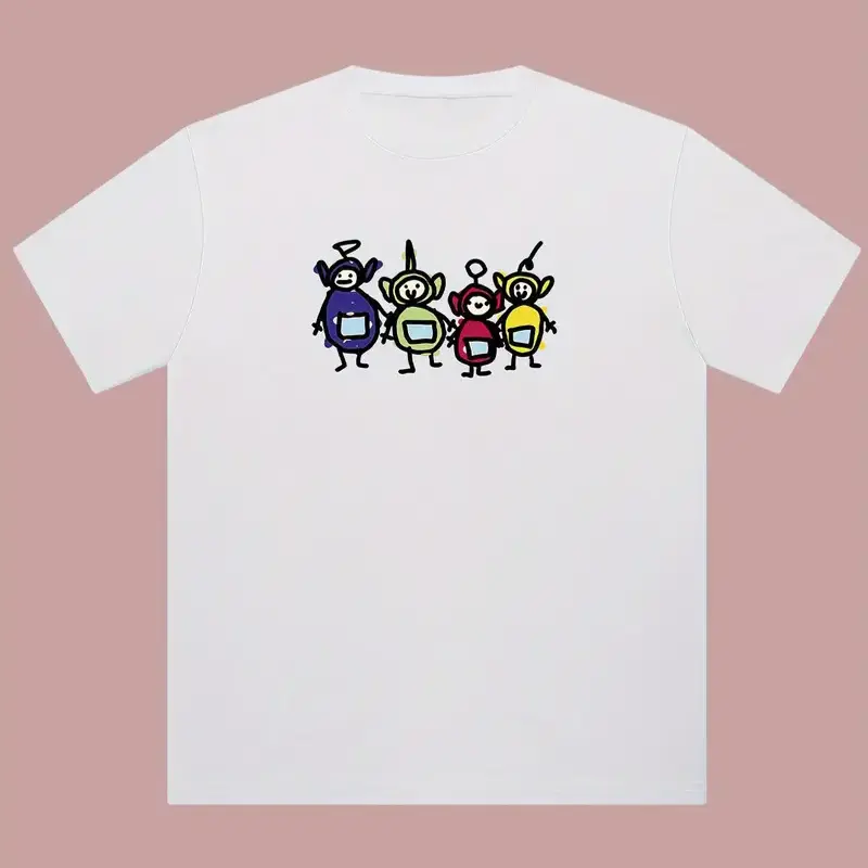 Teletubbies Shirt, Funny Doodle Cartoon Graphic Tee, Retro Childhood Nostalgia T-Shirt, Cute Minimal Art Streetwear Top, Playful Colorful Character Tee, Unisex Cotton Crewneck T-Shirt Menswear Womenswear Streetwear Top