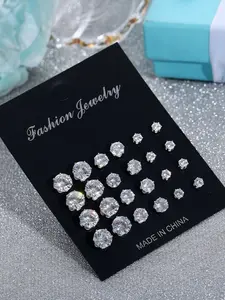 17KM 24pcs/set Men Cubic Zirconia Decor Stud Earrings