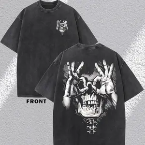 Men's Vintage T-Shirt with Hand-Painted Skull Graphic - Loose Fit Retro Washed Black Tee, Breathable Short Sleeve Top for Gym, Casual Wear & Gifts Sporty Fashion